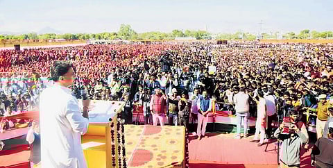 Sachin Pilot at a public rally in Parbatsar of Nagaur district on Monday. (Photo | Express)
