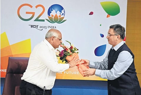 CM Bhupendra Patel at the launch of G20 logo on December 20 last year. (File Photo)
