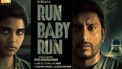 First look poster of the upcoming Tamil film, 'Run Baby Run' starring RJ Balaji and Aishwarya Rajesh. (Photo | YouTube)