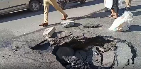 A screengrab of the massive sinkhole. (Photo | Twitter)