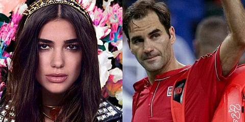 (L) Pop phenom Dua Lipa, tennis legend Roger Federer. (Photo | Facebook, AP)
