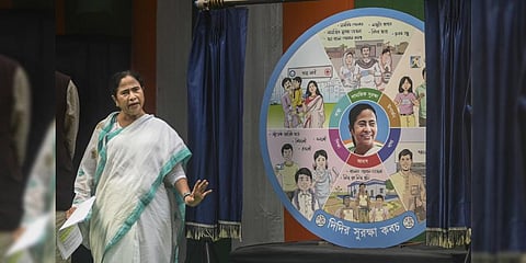 West Bengal Chief Minister and Trinamool Congress chief Mamata Banerjee during the launch of party's campaign 'Didir Suraksha Kavach', in Kolkata, Jan. 02, 2023. (Photo | PTI)