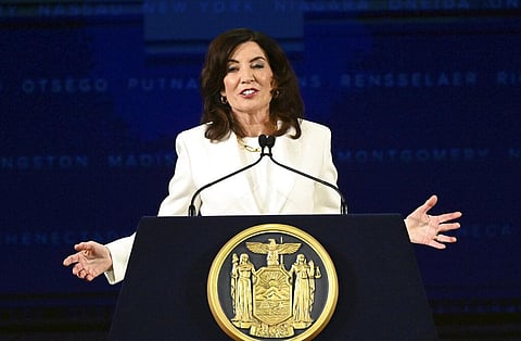 New York Governor Kathy Hochul delivers her inauguration address on January 1, 2023 in Albany. (Photo | AP)