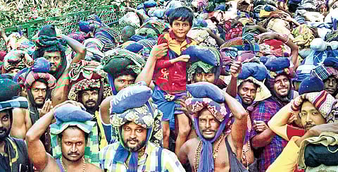 Pilgrims waiting in queue at Sabarimala. (Photo | EPS)
