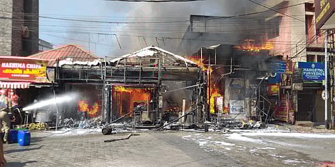 A massive far broke out in Pathanamthitta town after an LPG cylinder exploded.(Photo | Express)