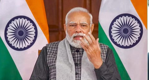 Prime Minister Narendra Modi during the distribution of 71,000 appointment letters under Rozgar Mela, via video conferencing. (Photo | PTI)