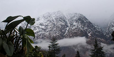 Snow-capped mountain peaks after fresh snowfall, in Joshimath on Friday, Jan. 20, 2023 | PTI