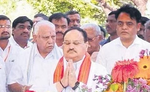 BJP national president JP Nadda pays homage to late Siddheshwar seer in Vijayapura city on Saturday | Express