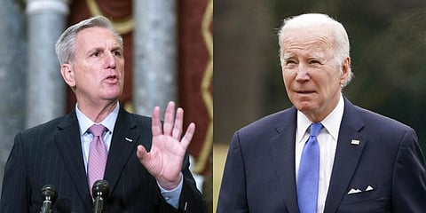 A collage of US House Speaker Kevin McCarthy (L) and President Joe Biden. (File Photo | AP)