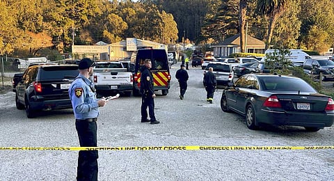 First responders work one of several crime scenes where multiple people were shot and killed, Monday, Jan. 23, 2023, off state Highway 92 in Half Moon Bay, Calif. (Photo | AP)