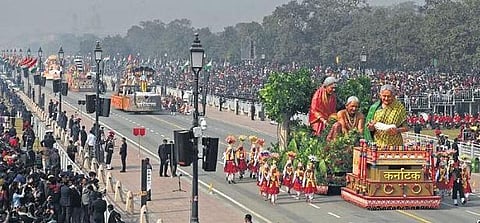 ​  The Karnataka tableau takes part in the full dress rehearsal for the Republic Day Parade, in New Delhi on Monday | Shekhar Yadav  ​