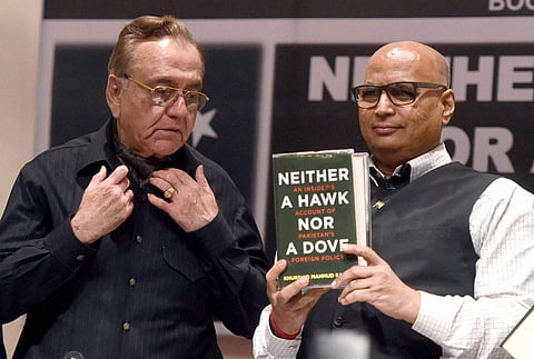 Former foreign minister of Pakistan Khurshid Mahmud Kasuri with ORF Chairman Sudheendra Kulkarni during the release of his book.