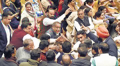 AAP, BJP members exchange heated arguments during the election of Mayor and Deputy Mayor at the Civic Centre | Parveen Negi