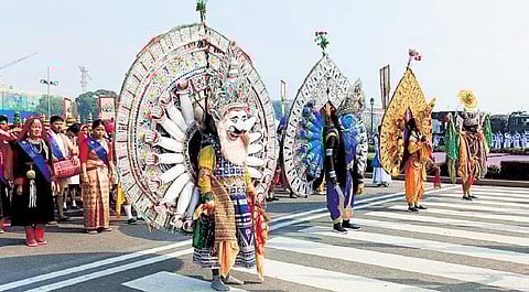 Sahi Jata performers from Odisha at the Republic Day parade rehearsal in New Delhi