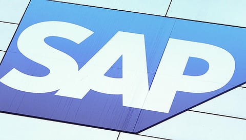 The logo of German software and cloud computing giant SAP is seen on January 28, 2020 in Walldorf, southwestern Germany.  (File Photo | AFP)