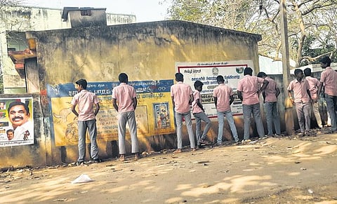Students are forced to urinate in the open near Silambur government high school in Ariyalur district | express