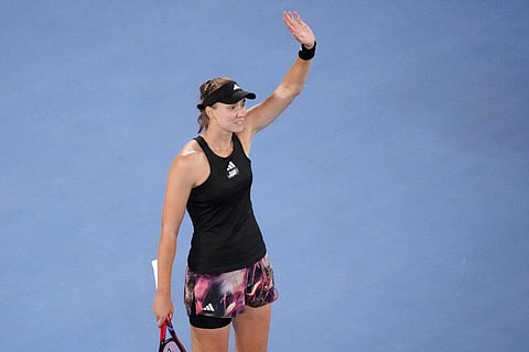 Kazakhstan's Elena Rybakina waves after defeating Belarus' Victoria Azarenka in their semifinal match at the Australian Open tennis championship in Melbourne, Jan. 26, 2023. (Photo | AP)