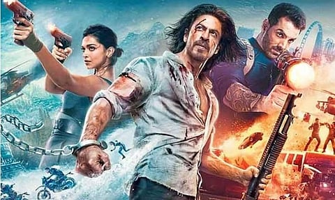 A still from the film 'Pathaan' starring Shah Rukh Khan,  John Abraham and Deepika Padukone. (File photo | IMDb)