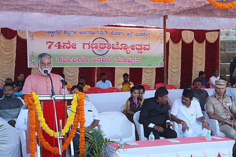District in-charge minister BC Nagesh at the Republic Day celebration in Madikeri. (Photo | EPS)