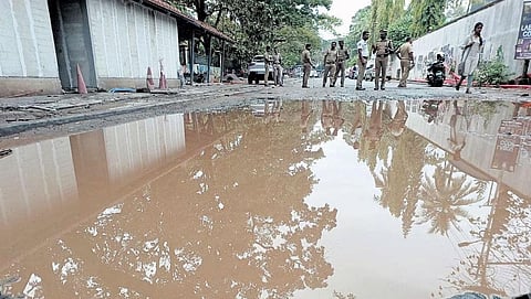 The waterlogged Manaveeyam Veedhi as authorities failed to complete the renovation work on time | B P Deepu