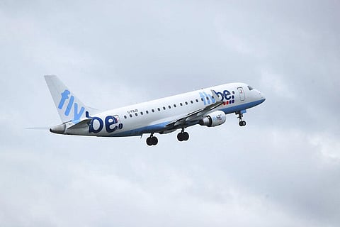 A view of a Flybe flight departing from Manchester Airport, Manchester, England, Jan. 13, 2020. (Photo | AP)