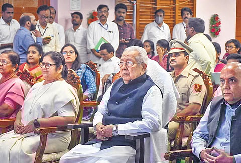 Governor Biswabhusan Harichandan during PM Narendra Modi’s ‘Pariksha Pe Charcha’ broadcast programme in Vijayawada on Friday | Prasant Madugula