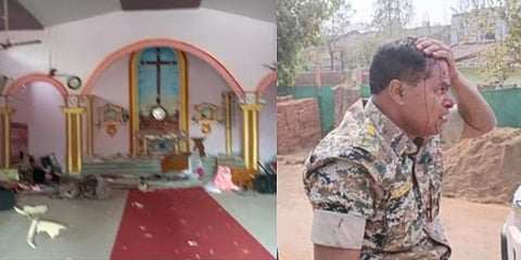 One of the two vandalised chruches in Narayanpur, SP Sadanand Kumar | xpress)