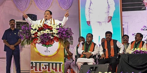haratiya Janata Party (BJP) National President JP Nadda addresses a public metting, in Chandrapur, Monday, Jan. 2, 2023.(Photo | PTI)