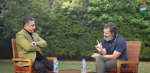 Actor-politician Kamal Haasan with Congress leader Rahul Gandhi. (Video screengrab)
