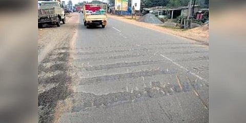 Speed breakers on the Cuttack-Chandbali state highway. (Photo | EPS)