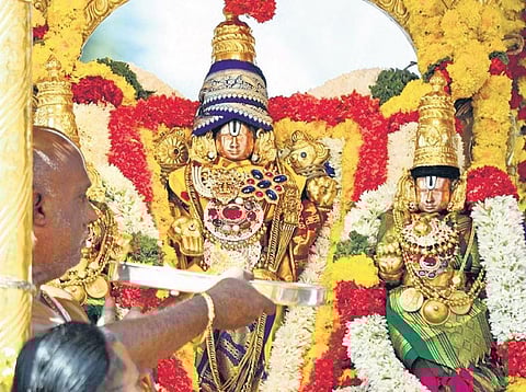 Priests performing puja on Vaikunta Ekadasi, in Tirumala on Monday | Madhav K