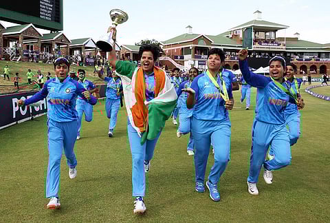 Shafali Verma and the rest of the players celebrate after their win on Sunday | BCCIWOMEN/TWITTER