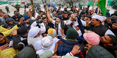 Congress leader Rahul Gandhi dances with supporters at the 'Bharat Jodo Yatra' camp site in Srinagar, Monday. (Photo | PTI)