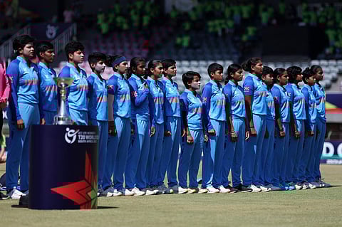 India on Sunday won their maiden ICC title in women's cricket as a bunch of sprightly and talented teenagers lifted the inaugural U-19 World Cup with an emphatic seven-wicket victory over England. (Photo | BCCI Women Twitter)