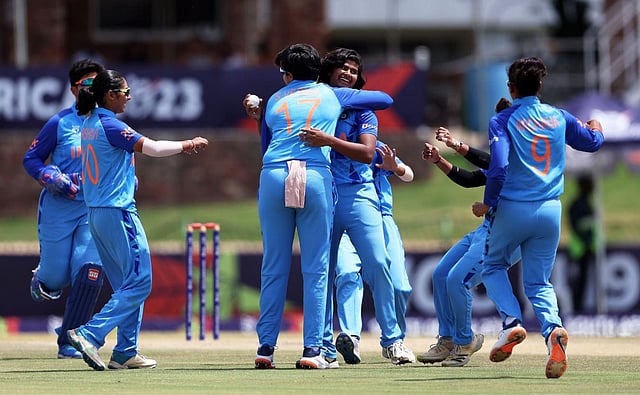 India struck in the first over. Liberty Heap is caught and bowled by Sadhu for a duck. (Photo | BCCI Women Twitter)