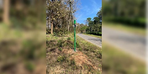 The infrared beams erected to detect elephant movement. (Photo | Special Arrangement)