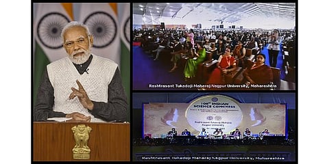 PM Narendra Modi addresses the 108th Indian Science Congress via video conferencing in New Delhi on Tuesday | PTI