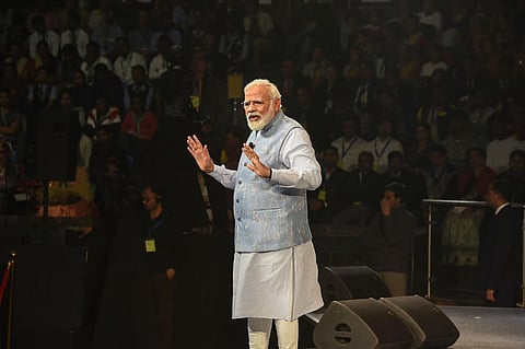 PM Narendra Modi speaks during an interactive session of 'Pariksha Par Charcha 2020' with school and college students in New Delhi. (File Photo | PTI)