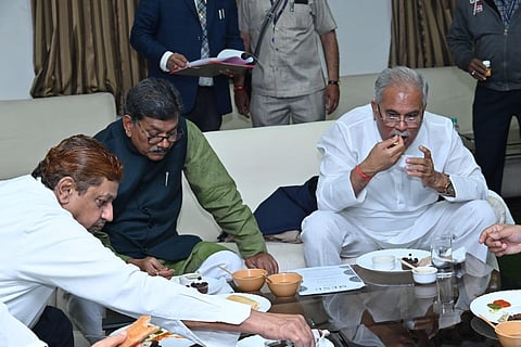 Chief Minister Bhupesh Baghel organises millet lunch for legislators. (Photo | Special Arrangement)