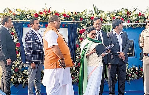 CM Mamata Banerjee during the inauguration of three helipads at Sagar Island in South 24-Parganas district on Wednesday | PTI