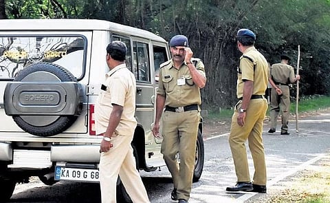 Forest and police officials maintain vigil after two leopards were sighted on the CFTRI campus in Mysuru on Wednesday | Udayashankar