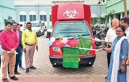 A vehicle for carrying bio-medical waste being flagged off in Berhampur | Express