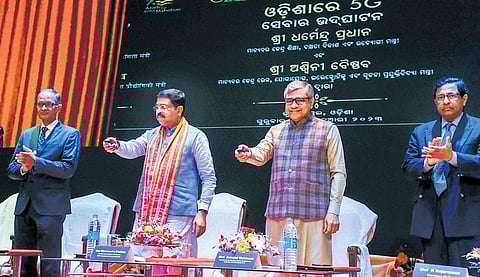 Union ministers Ashwini Vaishnaw and Dharmendra Pradhan launch 5G services in Bhubaneswar on Thursday | DEBADATTA MALLICK