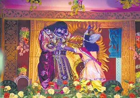 A scene being enacted on the concluding day of Dhanuyatra on Friday | Express