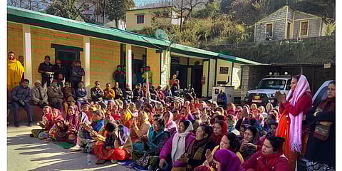 People affected by the gradual protest in Joshimath. (Photo | PTI)