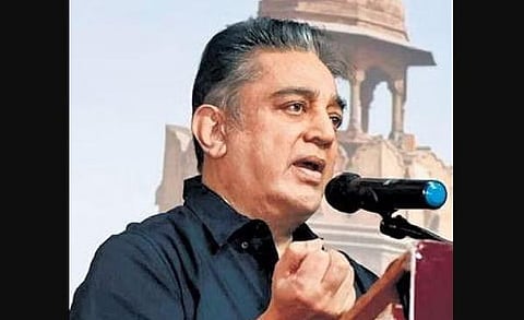 Kamal Haasan speaking at a Makkal Needhi Maiam functionaries’ meeting in Chennai on Friday | Express