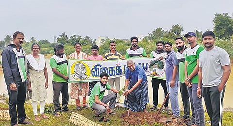 Veediak Kalam team members planting saplings on a Sunday in Pudukkottai | Express