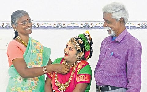 Poonguzhali with her parents who have been a pillar of support  | Sriram R