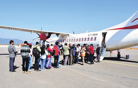 Passengers boarding the inaugural flight at Rourkela airport on Saturday | Express