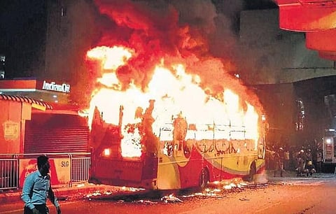 Image of a 'bus catching fire' used for representational purposes only.